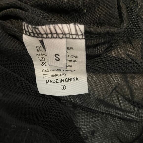 high waist small black sheer mesh studded flare leg pant club rave P2 4559 - Picture 4 of 11